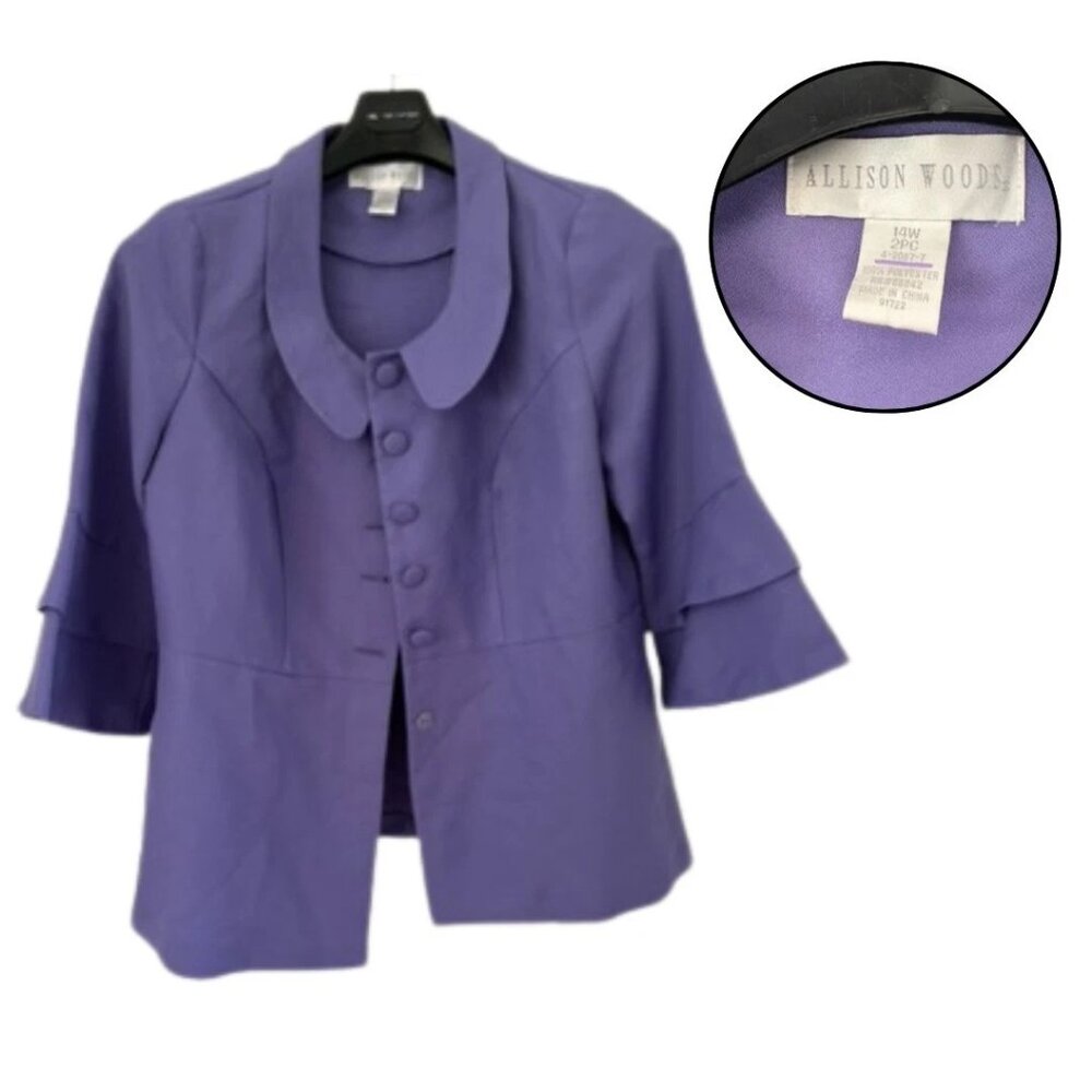 Allison Woods Women’s 14W Purple Jacket Peter Pan Collar Tiered Sleeve Coat